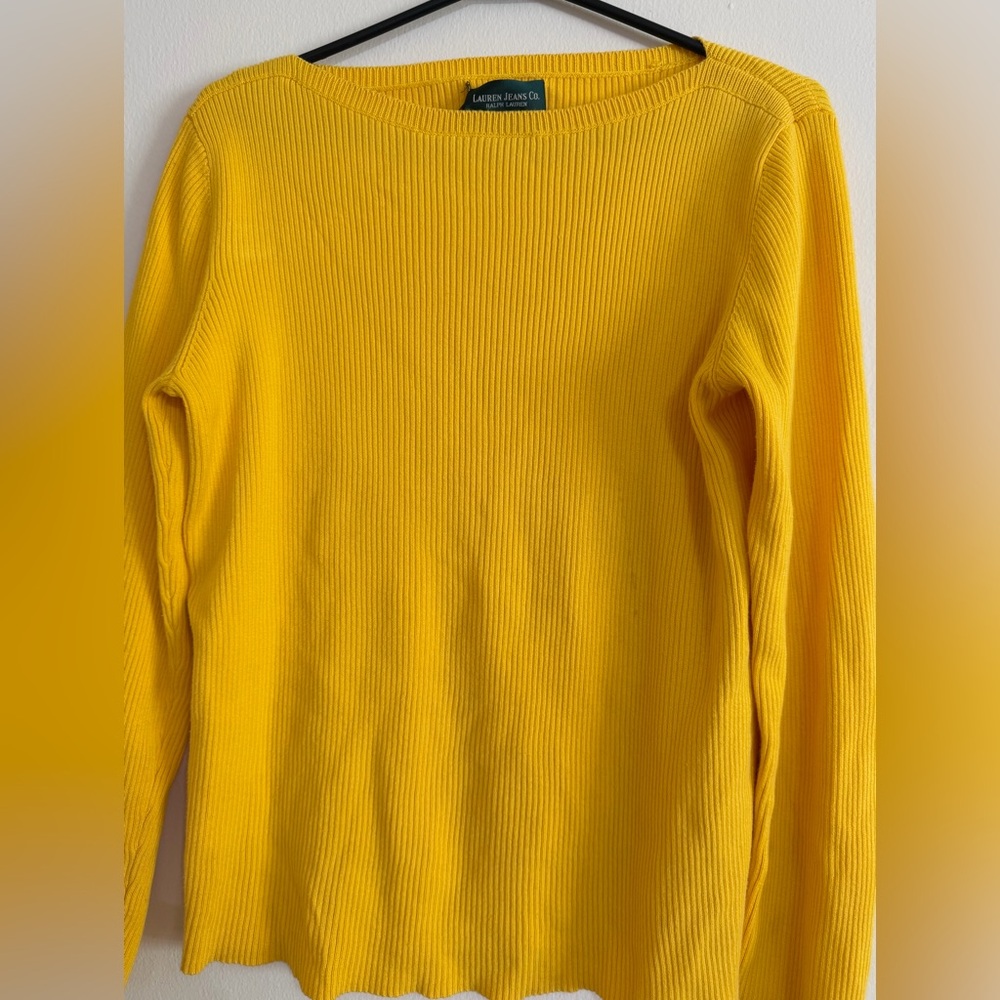Women’s Yellow Ribbed Long-Sleeve Sweater